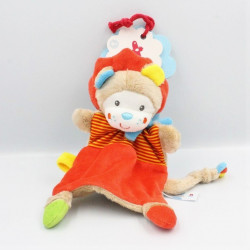 Doudou plat lion rouge beige bleu jaune rayé NICOTOY SIMBA TOYS NEUF