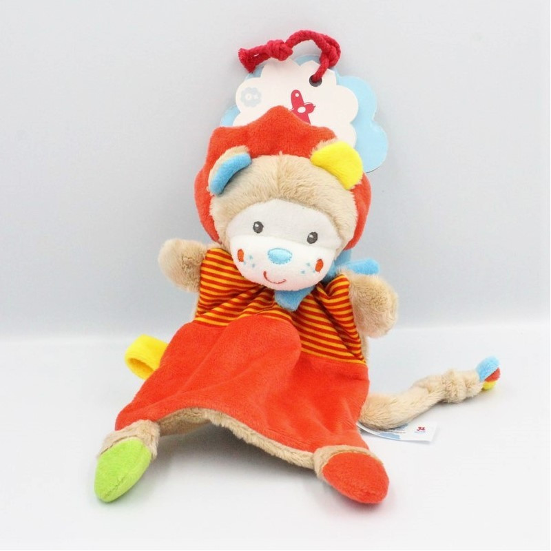 Doudou plat lion rouge beige bleu jaune rayé NICOTOY SIMBA TOYS NEUF