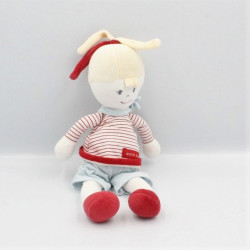 Doudou poupée fille bleu rayé rouge marin Sucre d'orge