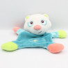 Doudou marionnette chat bleu vert rose SUCRE D'ORGE