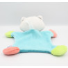 Doudou marionnette chat bleu vert rose SUCRE D'ORGE