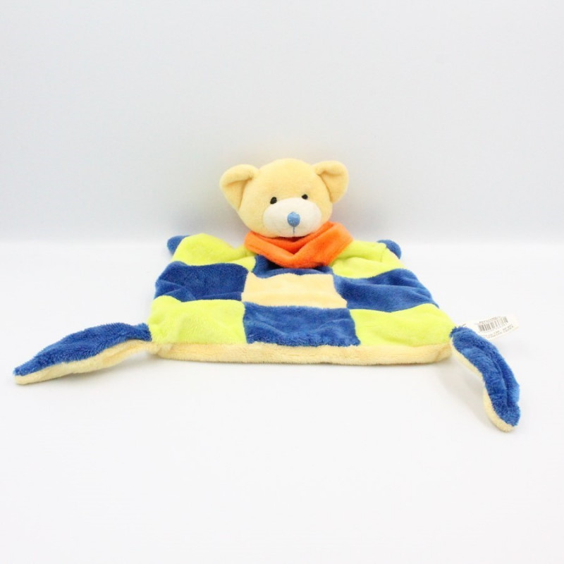 Doudou plat ours bleu vert jaune orange PLAYKIDS