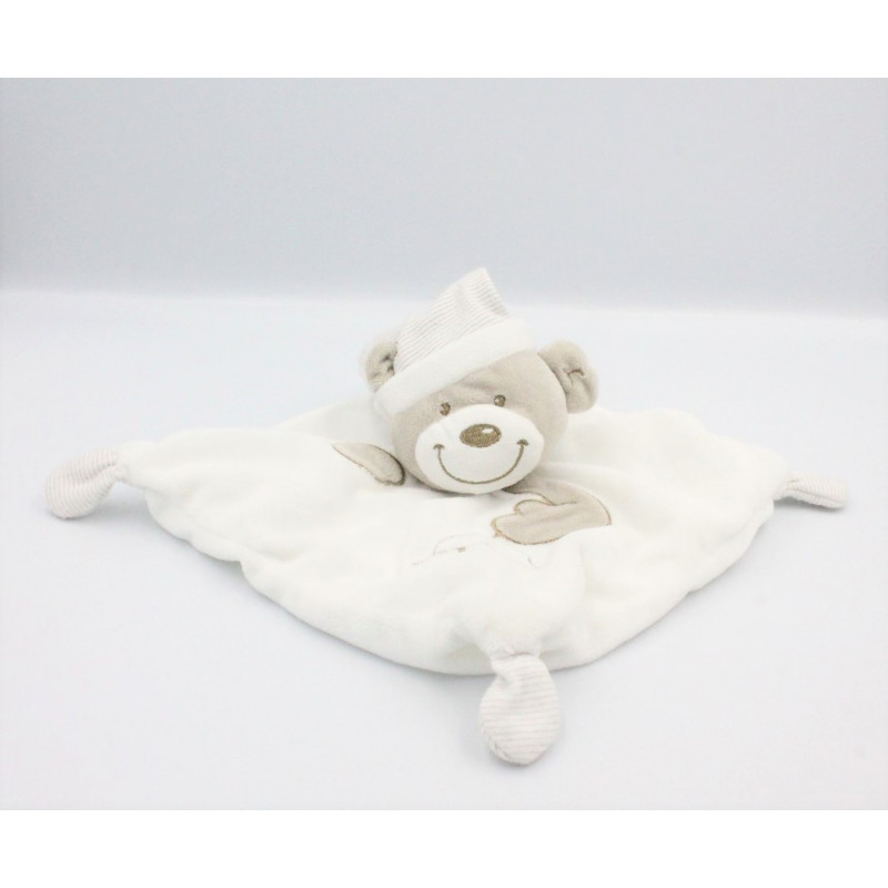 Doudou plat ours blanc gris rayé VETIR GEMO