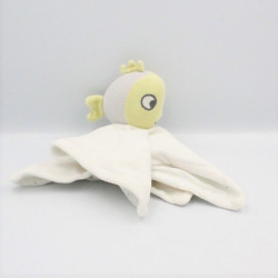 Doudou plat poisson jaune gris blanc rayé SERGENT MAJOR