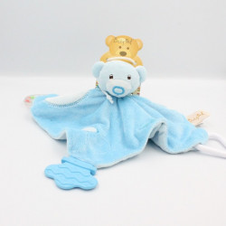 Doudou plat ours bleu hochet dentition BABY NAT