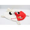 Doudou plat rond cigogne rouge blanche pois RODA