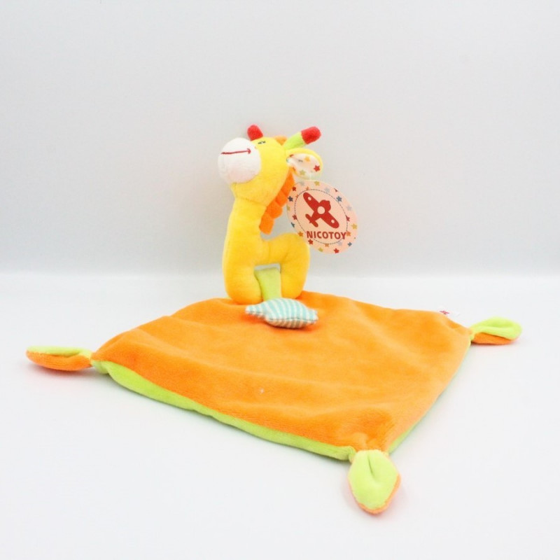 Doudou plat girafe jaune orange vert étoiles NICOTOY