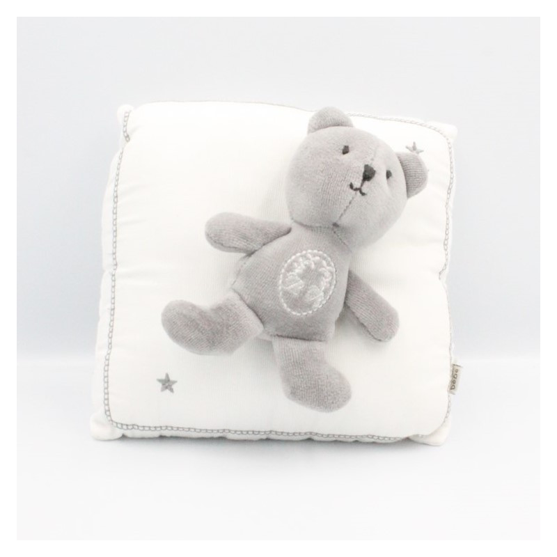 Doudou musical coussin blanc ours gris DPAM DU PAREIL AU MEME