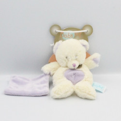 Doudou ours blanc mouchoir mauve BABY NAT