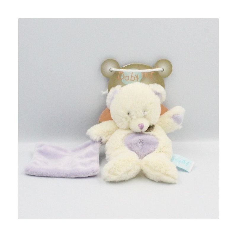 Doudou ours blanc mouchoir mauve BABY NAT