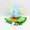 Doudou plat éléphant bleu vert dentition FISHER PRICE