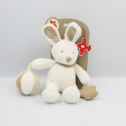Doudou lapin blanc foulard beige balle étoile NICOTOY