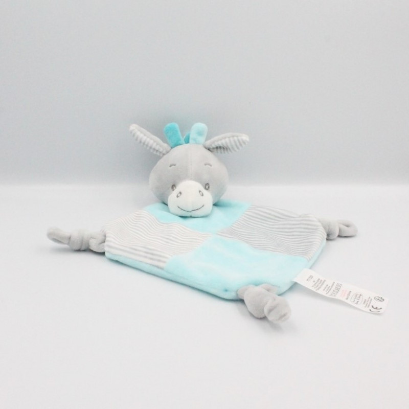 Doudou plat cheval ane zébre gris bleu blanc TOM & KIDDY TOMKIDS