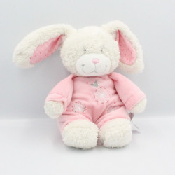 Doudou lapin blanc rose fleurs abeille TEX