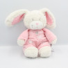 Doudou lapin blanc rose fleurs abeille TEX