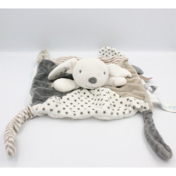 Doudou plat lapin blanc gris beige étoiles OBAIBI