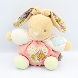 Doudou lapin boule rose blanc vert coeur fleuris Bliss KALOO
