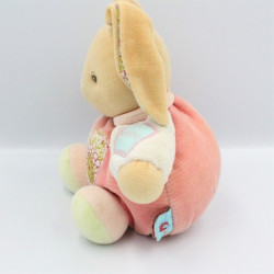 Doudou lapin boule rose blanc vert coeur fleuris Bliss KALOO