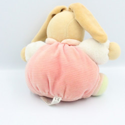 Doudou lapin boule rose blanc vert coeur fleuris Bliss KALOO