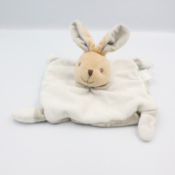 Doudou plat lapin blanc gris MES PETITS CAILLOUX CMP