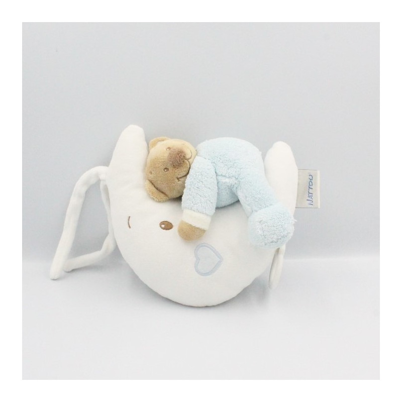 Doudou musical ours sur lune blanche coeur NATTOU
