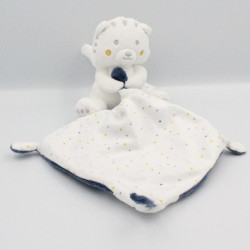 Doudou chat tigre blanc gris mouchoir bleu My little Tiger SIMBA TOYS KIABI