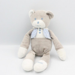 Doudou ours gris blanc gilet rayé bleu Musti de Mustela