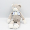 Doudou ours gris blanc gilet rayé bleu Musti de Mustela