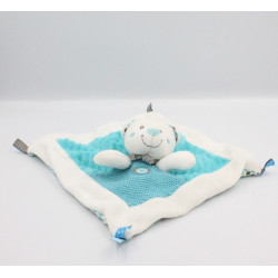 Doudou plat ours blanc bleu pois oiseau NICOTOY
