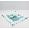 Doudou plat ours blanc bleu pois oiseau NICOTOY