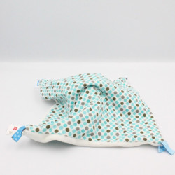 Doudou plat ours blanc bleu pois oiseau NICOTOY