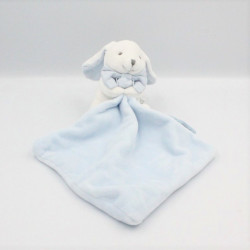 Doudou et compagnie lapin blanc bleu noeud mouchoir