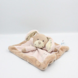 Doudou plat carré lapin beige rose NICOTOY