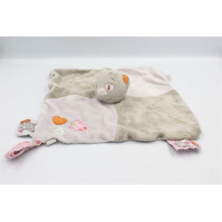 Doudou plat chat gris rose coeurs Iris NOUKIE'S