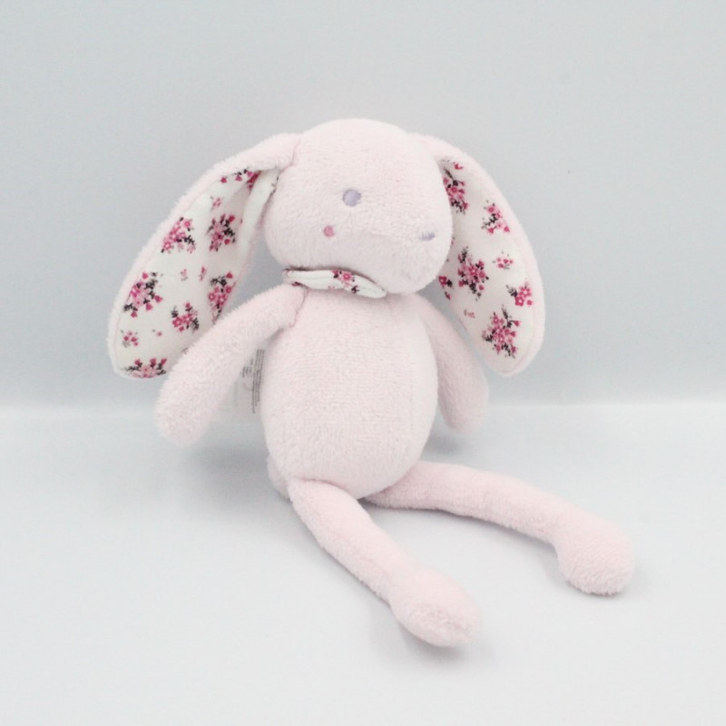 Doudou lapin rose fleurs GRAIN DE BLE