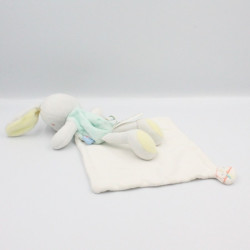 Doudou lapin gris bleu jaune indien mouchoir Cajou SUCRE D'ORGE