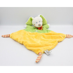 Doudou plat lapin jaune vert pois ours brodé MOTS D'ENFANTS