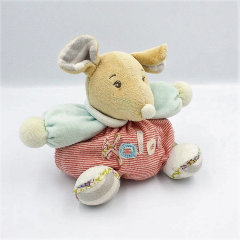 Doudou souris bleu rouge vert gris rayé KALOO