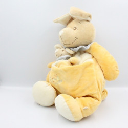 Grand Doudou Kangourou jaune blanc bleu avec bébé NOUKIE'S