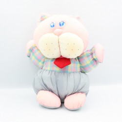 Peluche Puffalump chat rose bleu carreaux cravate rouge