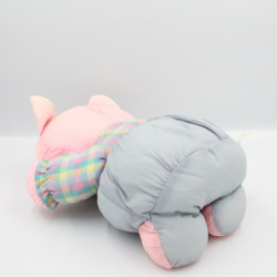 Peluche Puffalump chat rose bleu carreaux cravate rouge