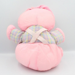 Peluche Puffalump lapin rose mauve jaune carreaux Je vous aime