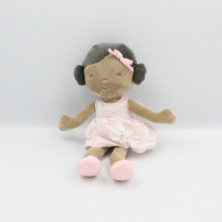 Doudou poupée fille métis robe rose OBAIBI