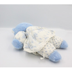 Doudou peluche ours bleu blanc fleurs MUNDIA