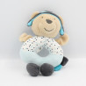 Doudou hochet ours beige bleu noir pois aviateur Oscar SAUTHON