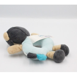 Doudou hochet ours beige bleu noir pois aviateur Oscar SAUTHON