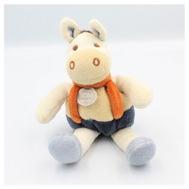 Doudou hochet ours beige bleu noir pois aviateur Oscar SAUTHON