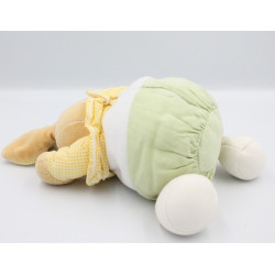 Doudou lapin jaune vert oiseau brodé TAKINOU