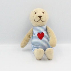 Doudou ours beige rayé bleu coeur rouge IKEA