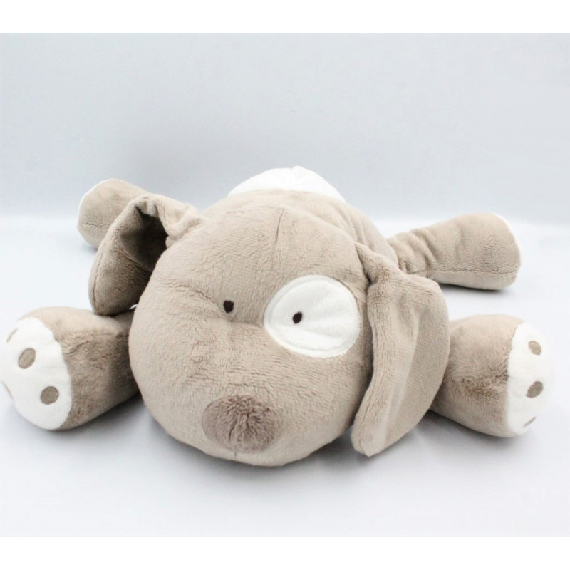 Doudou chien couché beige marron OBAIBI